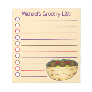 Personalised Falafel Pita Sandwich Grocery List Notepad