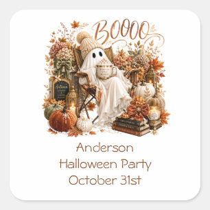 Personalised Fall Autumn Ghost Halloween Party Square Sticker