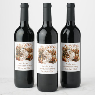 Personalised Fall Autumn Ghost Halloween Party Wine Label