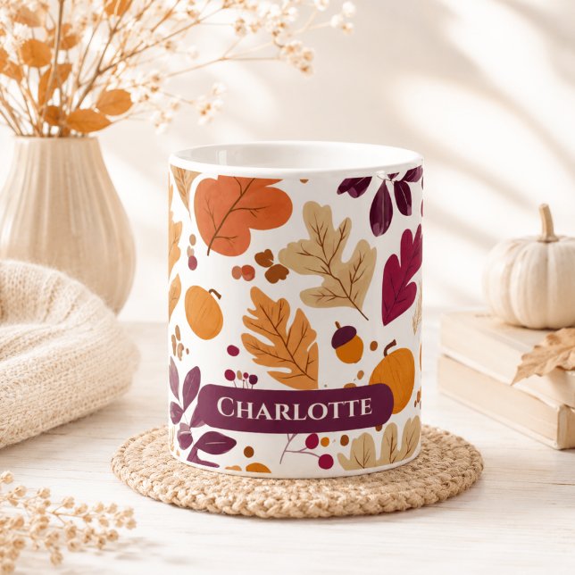 Personalised Fall – Autumn Leaves & Acorns Nam Coffee Mug (Creator Uploaded)