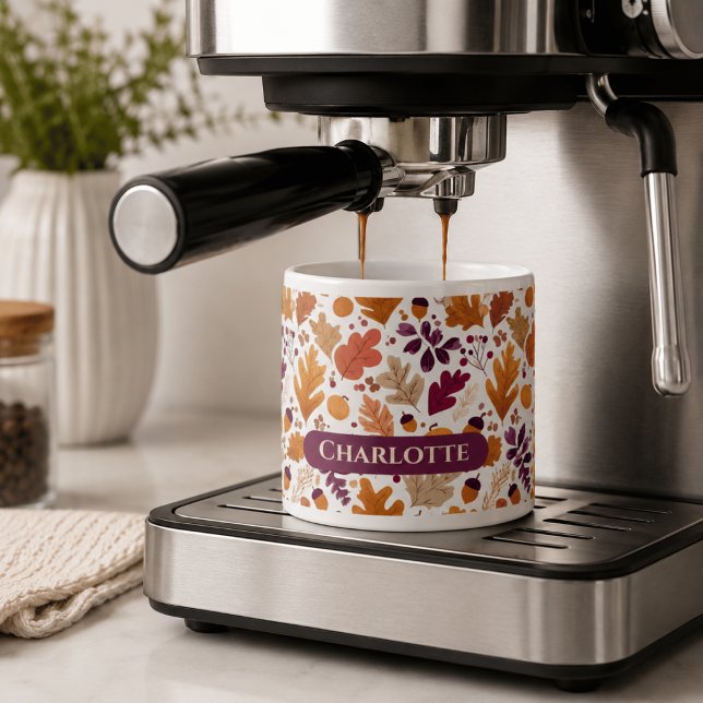 Personalised Fall – Autumn Leaves & Acorns Name Espresso Cup (Creator Uploaded)