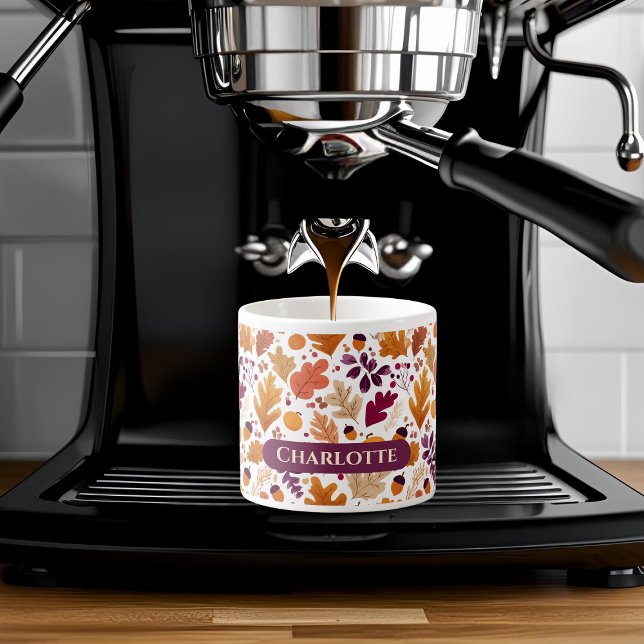 Personalised Fall – Autumn Leaves & Acorns Name Espresso Cup (Creator Uploaded)