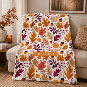 Personalised Fall – Autumn Leaves & Acorns Name Fleece Blanket