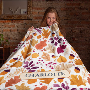 Personalised Fall – Autumn Leaves & Acorns Name Fleece Blanket