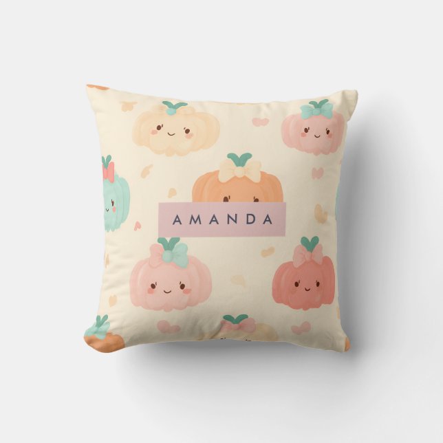 Personalised Fall Autumn Pastel Cute Pumpkin Cushion (Front)