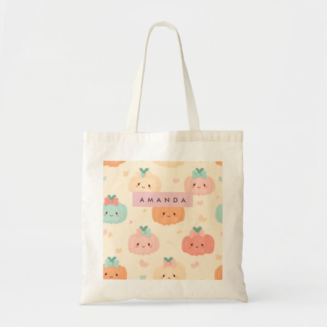Personalised Fall Autumn Pastel Cute Pumpkin Tote Bag (Front)