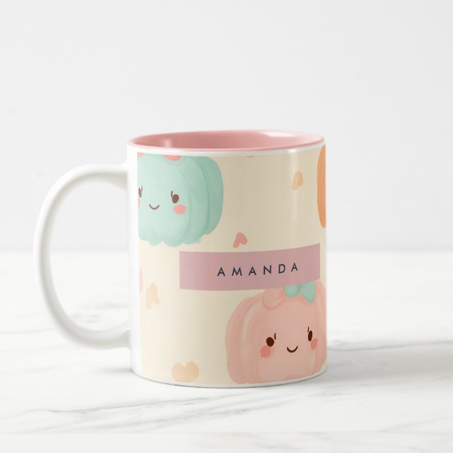 Personalised Fall Autumn Pastel Cute Pumpkin Two-Tone Coffee Mug (Left)