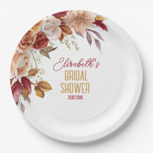 Personalised Fall Boho Floral Bridal Shower Paper Plate
