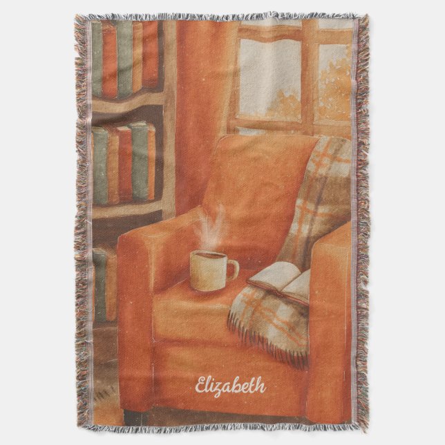 Personalised Fall Book Lover Throw Blanket (Front Vertical)