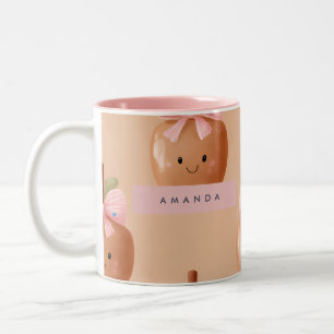 Personalised Fall Cosy Cute Caramel Apple Bow Two-Tone Coffee Mug