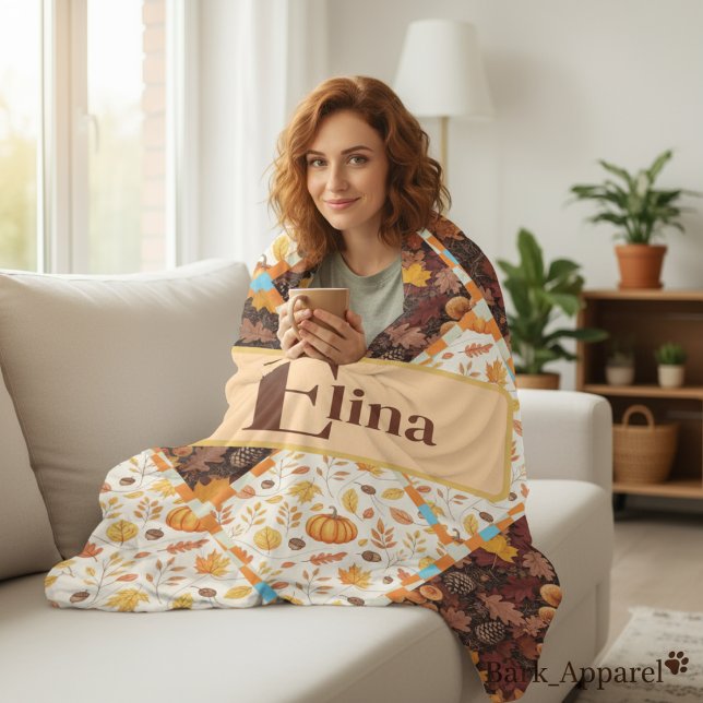 Personalised Fall Custom Name Autumn Cosy Gift Fleece Blanket (Creator Uploaded)