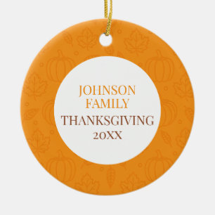 Personalised Fall Family Pumpkin Leaf Pattern Ceramic Tree Decoration