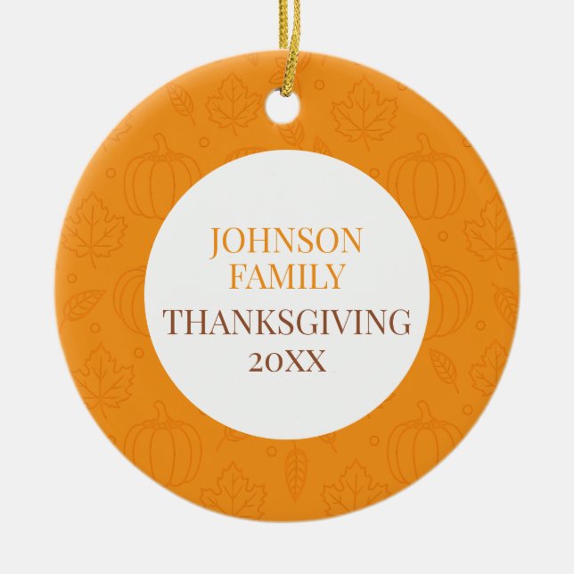 Personalised Fall Family Pumpkin Leaf Pattern Ceramic Tree Decoration (Front)