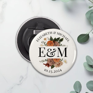 Personalised Fall Floral Wedding Favour Button Bottle Opener