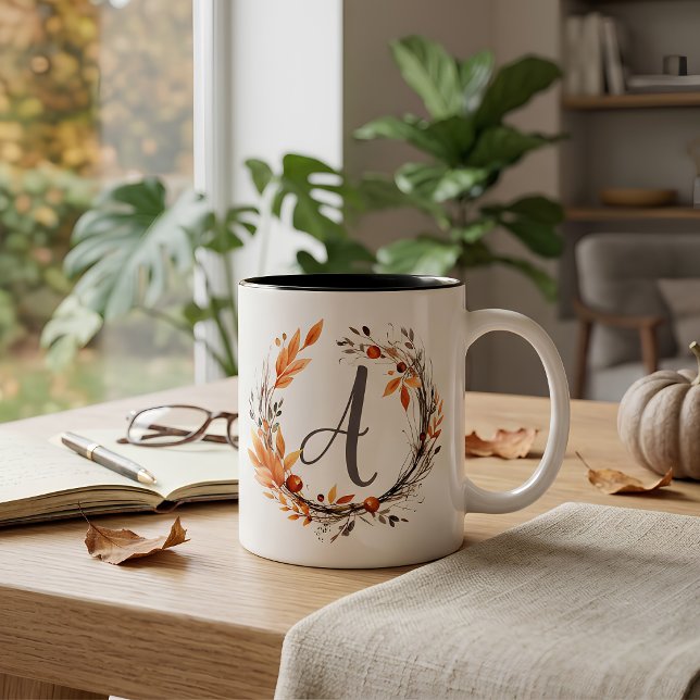 Personalised Fall Foliage Monogram Two-Tone Coffee Mug (Creator Uploaded)
