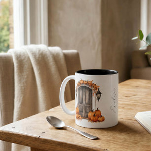 Personalised Fall Front Door Pumpkin Decor Two-Tone Coffee Mug