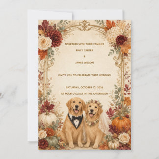 Personalised Fall Golden Retriever Wedding Invitat Invitation