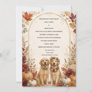 Personalised Fall Golden Retriever Wedding Invitation
