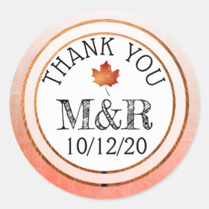 Personalised Fall Leaves Monogram Wedding Stickers