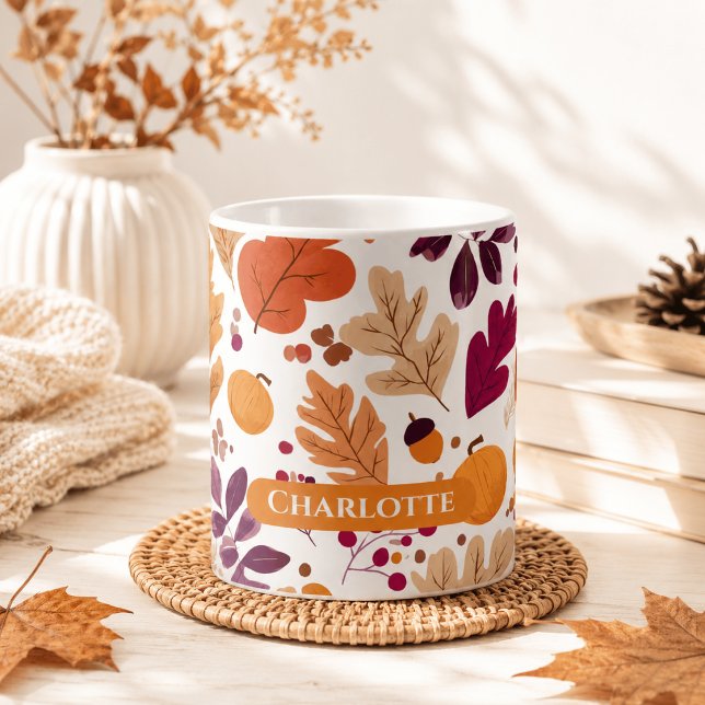 Personalised Fall Mug – Autumn Leaves & Acorns Nam (Creator Uploaded)