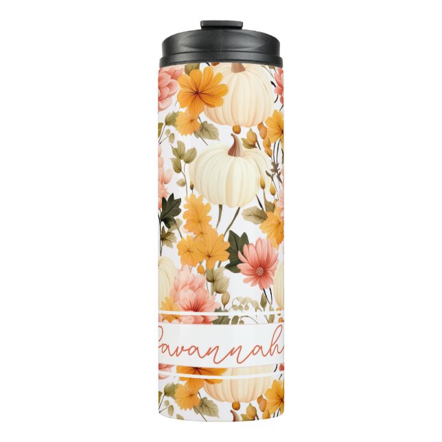 Personalised Fall Pattern Thermal Tumbler (Front)