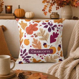 Personalised Fall Pillow – Autumn Leaves & Acorns