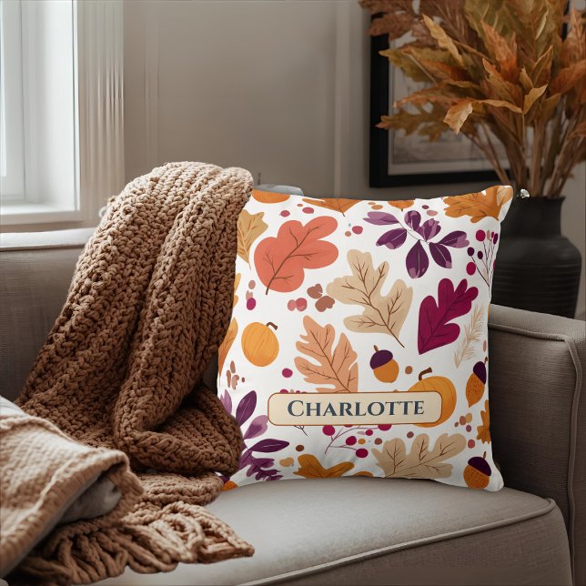 Personalised Fall Pillow – Autumn Leaves & Acorns  (Creator Uploaded)