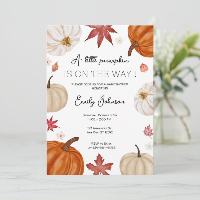Personalised Fall Pumpkin Baby Shower Invitation (Standing Front)