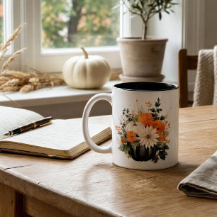 Personalised Fall Pumpkin Floral Autumn Harvest Two-Tone Coffee Mug
