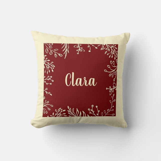 Personalised Fall Red Botanical Name Cushion (Front)