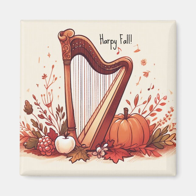 Personalised Fall Theme Harp Pumpkin Magnet (Front)