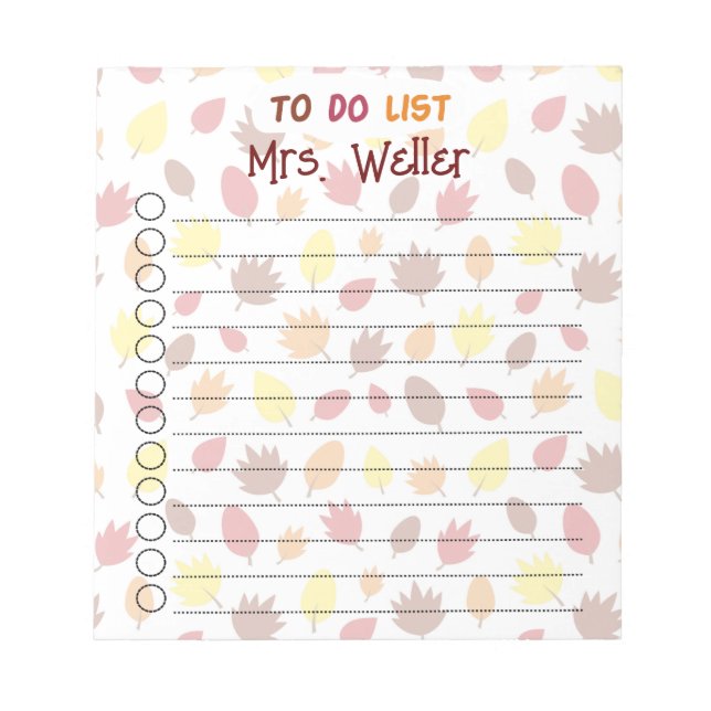 Personalised Fall-themed to-do list leaves  Notepad (Front)