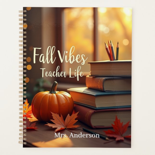 Personalised Fall Vibes Teacher Life Planner (Front)