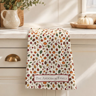 Personalised Fall Watercolor Family Name Tea Towel