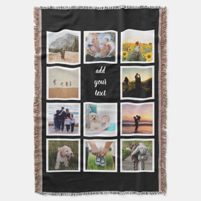 Personalised Family 11 Photo Custom Collage Throw Blanket (Front Vertical)