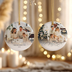 Personalised Family 2 Photo Merry Christmas Ceramic Tree Decoration