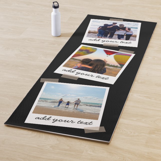 Personalised Family 3 Photo Custom Collage Black Yoga Mat (In Situ)