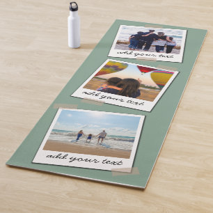 Personalised Family 3 Photo Custom Collage Green Yoga Mat
