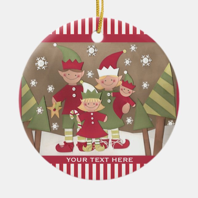 Personalised Family (4) Christmas Greeting Ceramic Tree Decoration (Front)