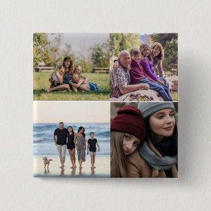 Personalised Family 4 Photo 15 Cm Square Badge