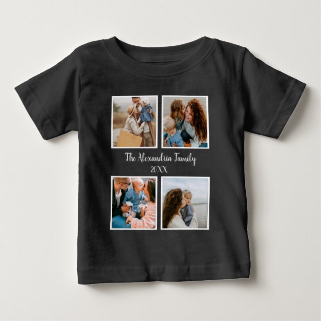 Personalised family 4 photo collage template baby T-Shirt (Front)