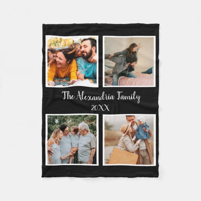 Personalised family 4 photo collage template fleece blanket (Front)