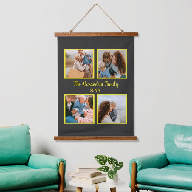 Personalised family 4 photo collage template hanging tapestry (Living Room)