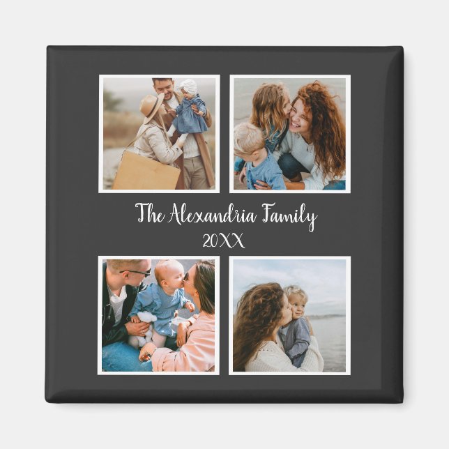 Personalised family 4 photo collage template magnet (Front)