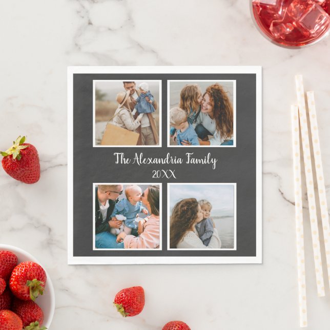 Personalised family 4 photo collage template napkin (Insitu)