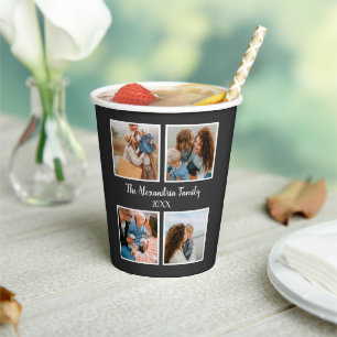 Personalised family 4 photo collage template paper cups