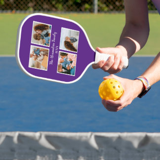 Personalised family 4 photo collage template pickleball paddle
