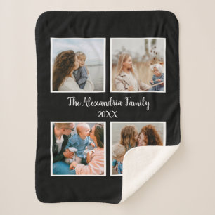 Personalised family 4 photo collage template sherpa blanket