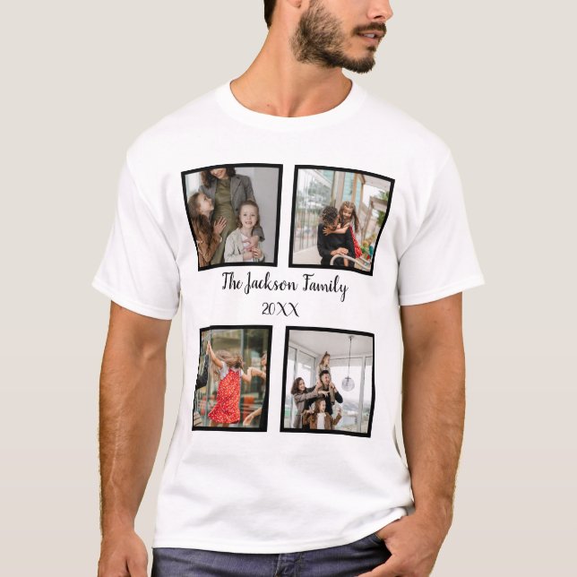 Personalised family 4 photo collage template T-Shi T-Shirt (Front)