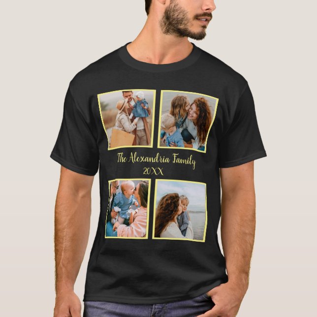 Personalised family 4 photo collage template T-Shirt (Front)